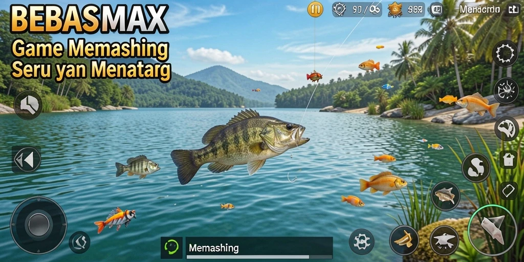 Tampilan antarmuka permainan BEBASMAX dengan fitur memancing yang menarik.