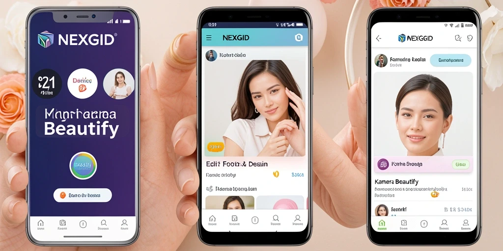 Tangkapan layar antarmuka NEXGID menunjukkan fitur Kamera Beautify yang menarik.