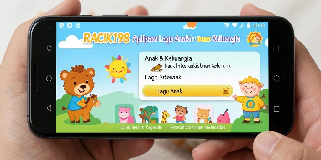 Antarmuka aplikasi Lagu Anak RACIK198 yang ceria dan interaktif.