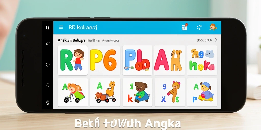 Tampilan antarmuka RP66 yang menarik untuk belajar huruf dan angka.