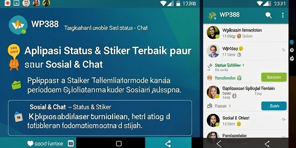 Tampilan antarmuka WP888 yang sederhana dan menarik untuk Status & Stiker.