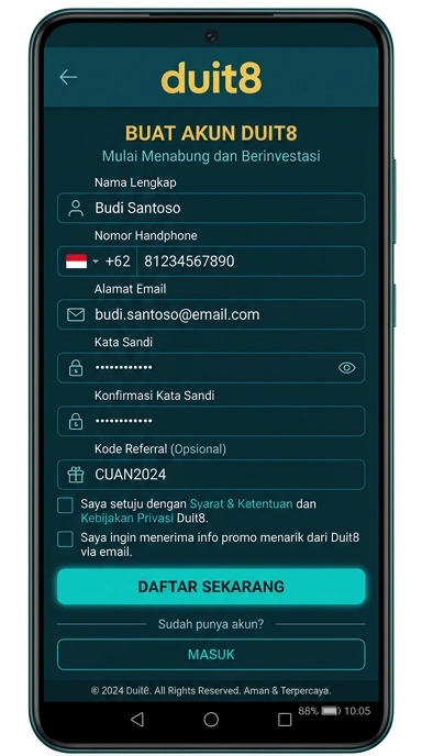 Cara Mudah Registrasi Akun Duit8 untuk Android